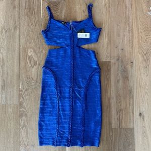 BN Bebe vintage bandage cable open side blue evening dress size large
